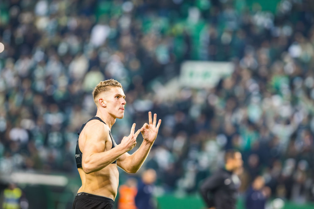 Viktor Gyokeres of Sporting CP gestures after the match