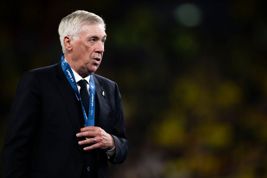 Carlo Ancelotti, head coach of Real Madrid CF, looks on