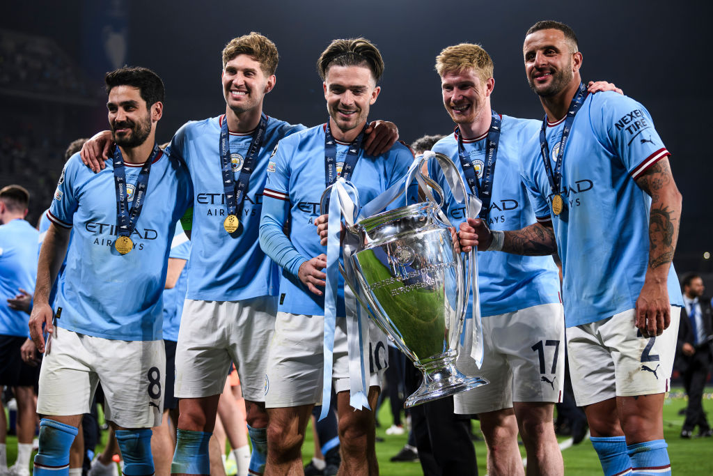 (L-R): Ilkay Gundogan, John Stones, Jack Grealish, Kevin De